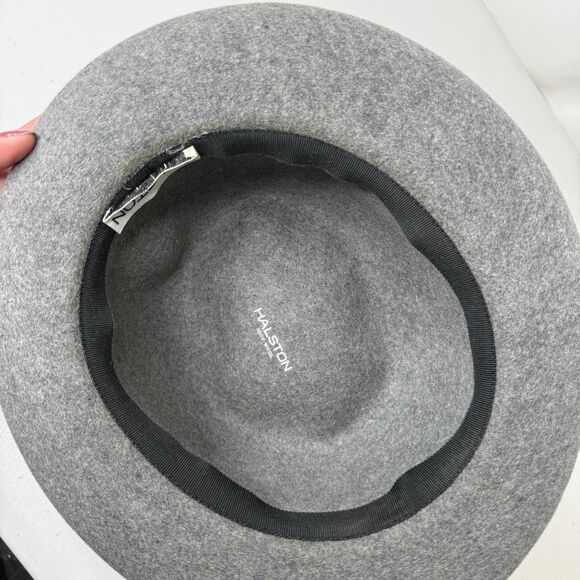 VTG Halston Felt 100% Wool Fedora Bowler Derby Hat Unisex Gray Ribbon Victorian main image 6